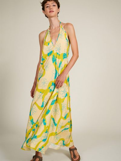 Εμπριμέ φόρεμα με ανοιχτή πλάτη