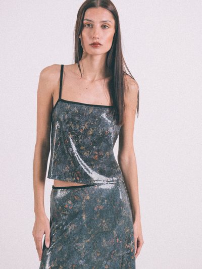 Εμπριμέ μπλούζα με παγιέτες