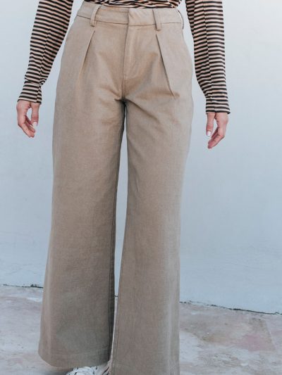 Χαμηλόμεσο βαμβακερό παντελόνι beige