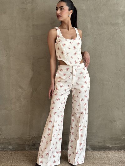 Παντελόνι floral ecrou